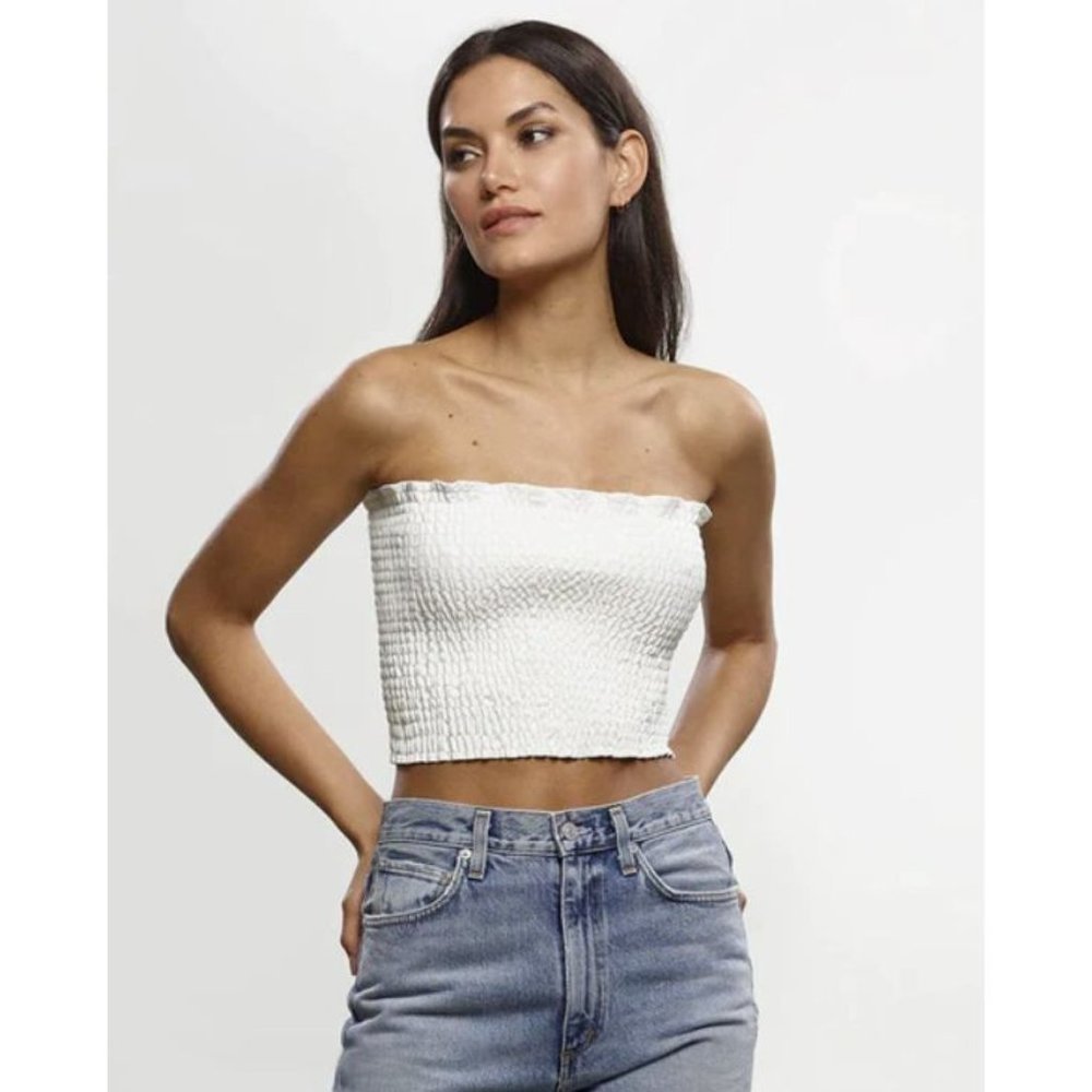 Commando FLT202  Faux Leather Smocked Tube Top White ( M/L )